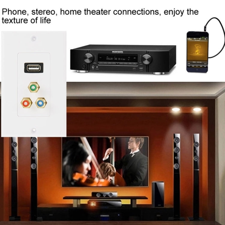 USB 2.0 Female Plug + 3 RCA Female Plugs Wall Plate Panel - by PMC TechLife | Online Shopping South Africa | PMC TechLife | Buy Now Pay Later Mobicred