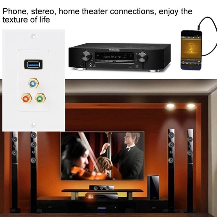 USB 3.0 Female Plug + 3 RCA Female Plugs Wall Plate Panel - by PMC TechLife | Online Shopping South Africa | PMC TechLife | Buy Now Pay Later Mobicred