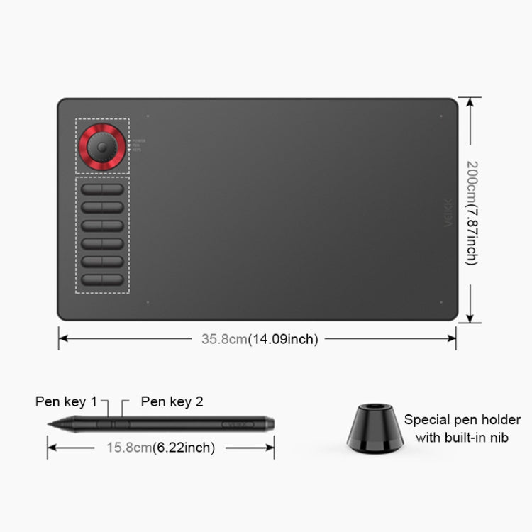 VEIKK A15PRO 10x6 inch 5080 LPI Type-C Interface Smart Touch Electronic Graphic Tablet (Red) - free shipping - PMC Jewellery - Order now!