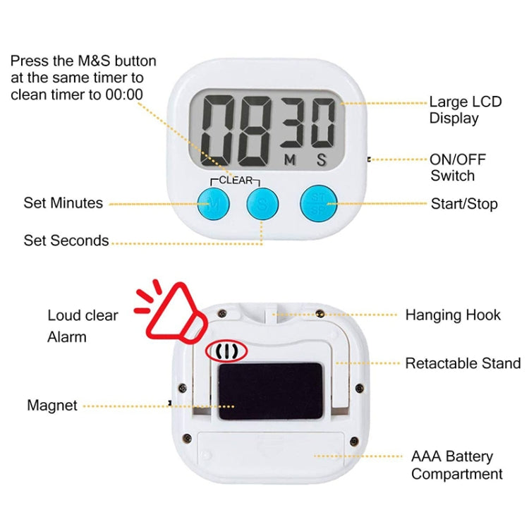 Digital Kitchen Timer Electronic Alarm Magnetic Backing with LCD Display for Cooking Baking Sports Games Office(White) - Digital Countdown by PMC Jewellery | Online Shopping South Africa | PMC Jewellery | Buy Now Pay Later Mobicred