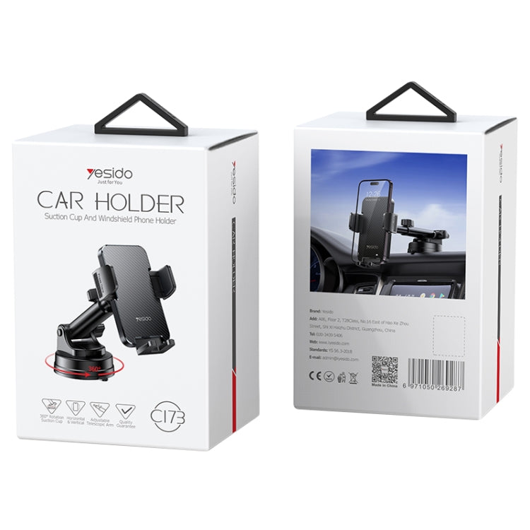 Yesido C173 Suction Cup Type Telescopic Rod Car Phone Holder (Black) - free shipping - PMC TechLife - Order now!