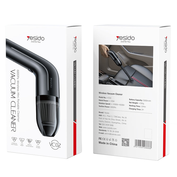 Yesido VC02 6000Pa Hand-held Cordless Car Vacuum Cleaner (Black) - Vacuum Cleaner by Yesido | Online Shopping South Africa | PMC Jewellery | Buy Now Pay Later Mobicred