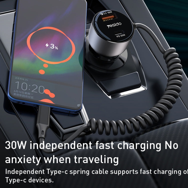 Yesido Y56 60W PD + QC3.0 Dual Port Car Charger with USB-C / Type-C Spring Data Cable - Car Charger by Yesido | Online Shopping South Africa | PMC Jewellery | Buy Now Pay Later Mobicred