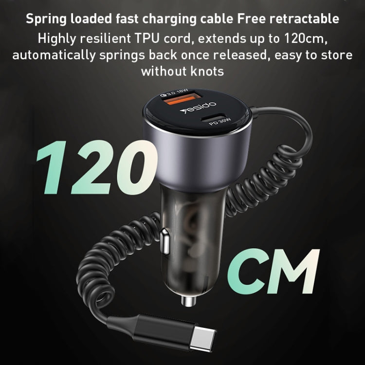 Yesido Y57 50W PD + QC3.0 Dual Port Car Charger with 8 Pin Spring Data Cable - Car Charger by Yesido | Online Shopping South Africa | PMC Jewellery | Buy Now Pay Later Mobicred