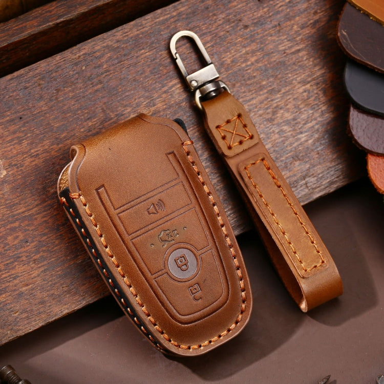 For Ford F-150 4-button C072/1 Car Key Leather Protective Case (Brown) - Car Key Cases by PMC Jewellery | Online Shopping South Africa | PMC Jewellery | Buy Now Pay Later Mobicred