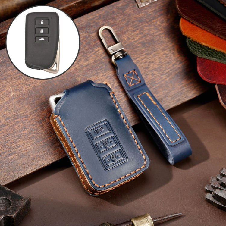 For Lexus 3-button Hallmo Car Cowhide Leather Key Protective Cover Key Case(Blue) - Car Key Cases by Hallmo | Online Shopping South Africa | PMC Jewellery | Buy Now Pay Later Mobicred