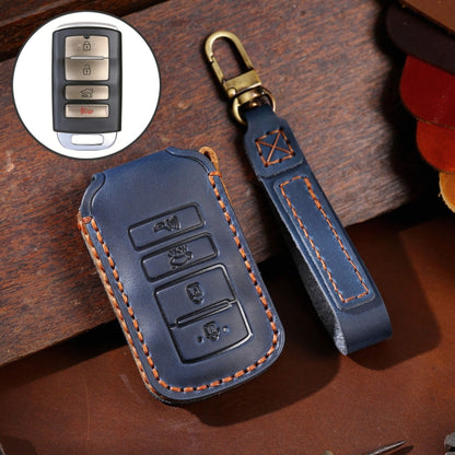 For Kia K4 Hallmo Car Cowhide Leather Key Protective Cover Key Case(Blue) - Car Key Cases by Hallmo | Online Shopping South Africa | PMC Jewellery | Buy Now Pay Later Mobicred