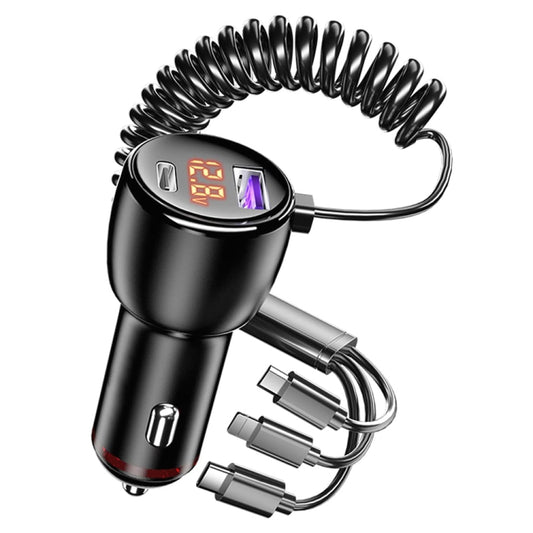 Ozio HX06 151W Type-C + USB Dual Port Car Charger with 3 in 1 Spring Data Cable - Car Charger by ozio | Online Shopping South Africa | PMC Jewellery | Buy Now Pay Later Mobicred