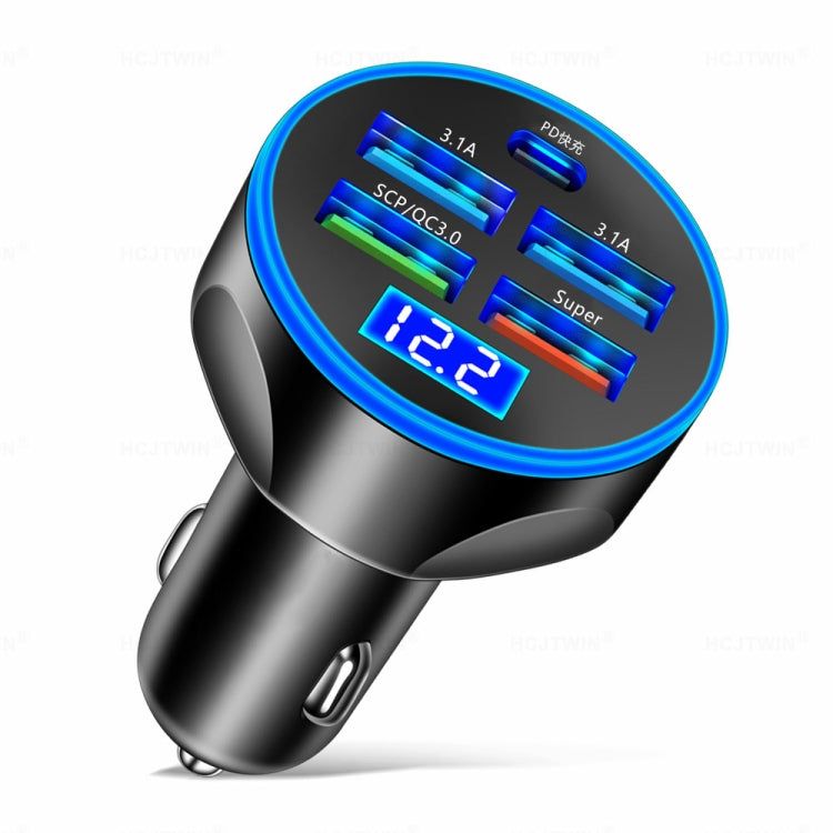 WGS-G37 5 in 1 Digital Display Super Fast Charging Car Charger with Voltmeter (Black) - Car Charger by PMC TechLife | Online Shopping South Africa | PMC TechLife | Buy Now Pay Later Mobicred