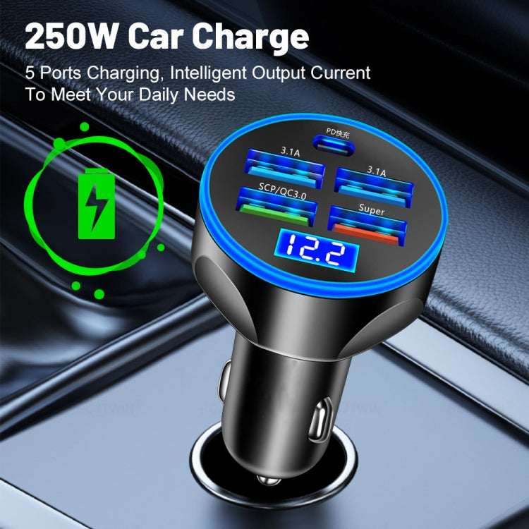 WGS-G37 5 in 1 Digital Display Super Fast Charging Car Charger with Voltmeter (Black) - Car Charger by PMC TechLife | Online Shopping South Africa | PMC TechLife | Buy Now Pay Later Mobicred