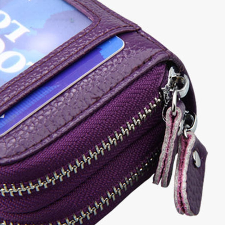 Genuine Leather Dual Layer Zipper Card Holder Wallet RFID Blocking Purse, Size: 10.5x7.0x4.0cm(Dark Blue) - free shipping - PMC Jewellery - Order now!
