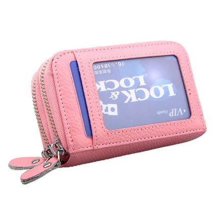 Genuine Leather Dual Layer Zipper Card Holder Wallet RFID Blocking Purse, Size: 10.5x7.0x4.0cm(Pink) - Antimagnetic RFID Package by PMC Jewellery | Online Shopping South Africa | PMC Jewellery | Buy Now Pay Later Mobicred