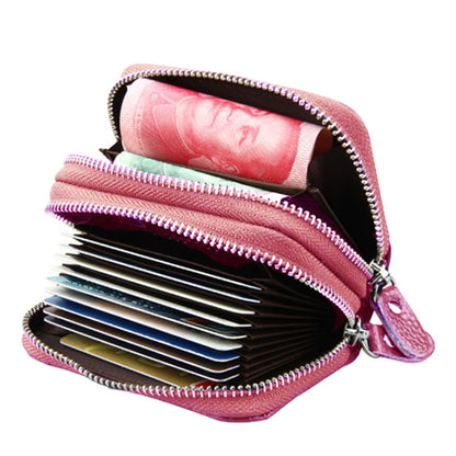 Genuine Leather Dual Layer Zipper Card Holder Wallet RFID Blocking Purse, Size: 10.5x7.0x4.0cm(Pink) - Antimagnetic RFID Package by PMC Jewellery | Online Shopping South Africa | PMC Jewellery | Buy Now Pay Later Mobicred