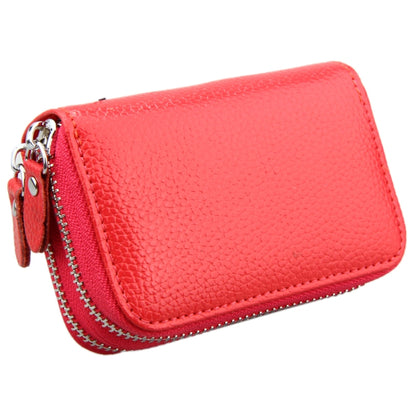 Genuine Leather Dual Layer Zipper Card Holder Wallet RFID Blocking Purse, Size: 10.5x7.0x4.0cm(Red) - Antimagnetic RFID Package by PMC Jewellery | Online Shopping South Africa | PMC Jewellery | Buy Now Pay Later Mobicred