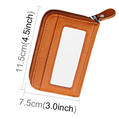 Genuine Cowhide Leather Solid Color Zipper Horizontal Card Holder Wallet RFID Blocking Card Bag Protect Case with 12 Card Slots, Size: 11.5*7.5cm(Brown) - Antimagnetic RFID Package by PMC Jewellery | Online Shopping South Africa | PMC Jewellery | Buy Now Pay Later Mobicred