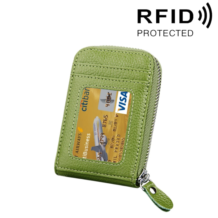 Genuine Cowhide Leather Solid Color Zipper Vertical Card Holder Wallet RFID Blocking Card Bag Protect Case with 12 Card Slots, Size: 11.5*7.5cm(Green) - Antimagnetic RFID Package by PMC Jewellery | Online Shopping South Africa | PMC Jewellery | Buy Now Pay Later Mobicred