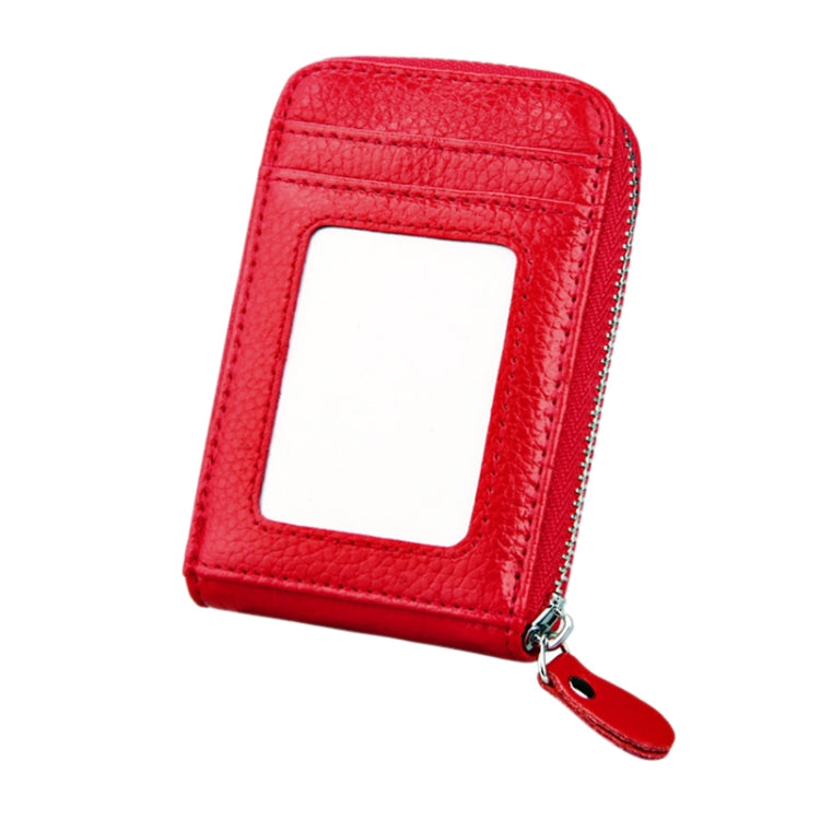 Genuine Cowhide Leather Solid Color Zipper Vertical Card Holder Wallet RFID Blocking Card Bag Protect Case with 12 Card Slots, Size: 11.5*7.5cm(Red) - free shipping - PMC Jewellery - Order now!