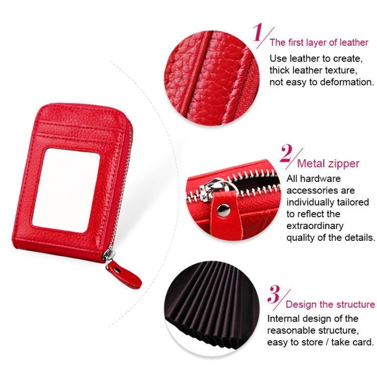 Genuine Cowhide Leather Solid Color Zipper Vertical Card Holder Wallet RFID Blocking Card Bag Protect Case with 12 Card Slots, Size: 11.5*7.5cm(Red) - free shipping - PMC Jewellery - Order now!