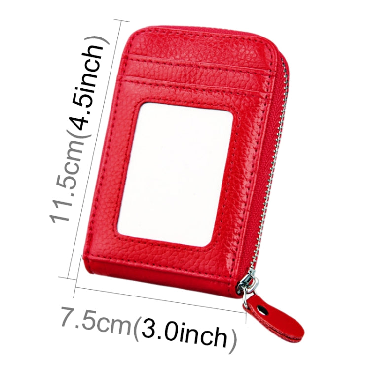 Genuine Cowhide Leather Solid Color Zipper Vertical Card Holder Wallet RFID Blocking Card Bag Protect Case with 12 Card Slots, Size: 11.5*7.5cm(Red) - free shipping - PMC Jewellery - Order now!