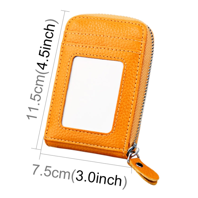 Genuine Cowhide Leather Solid Color Zipper Vertical Card Holder Wallet RFID Blocking Card Bag Protect Case with 12 Card Slots, Size: 11.5*7.5cm(Yellow) - Antimagnetic RFID Package by PMC Jewellery | Online Shopping South Africa | PMC Jewellery | Buy Now Pay Later Mobicred