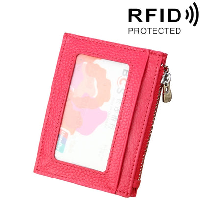 Cowhide Leather Solid Color Zipper Card Holder Wallet RFID Blocking Card Bag Protect Case Coin Purse, Size: 11*8*1.5cm(Magenta) - Antimagnetic RFID Package by PMC Jewellery | Online Shopping South Africa | PMC Jewellery | Buy Now Pay Later Mobicred