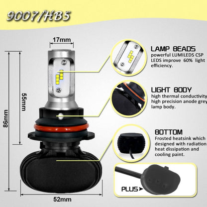 2 PCS 9007 IP65 Waterproof White Light 12 CSP LED Car Headlight Bulb,  9-36V / 18W, 6000K / 2000LM - LED Headlamps by PMC Jewellery | Online Shopping South Africa | PMC Jewellery | Buy Now Pay Later Mobicred