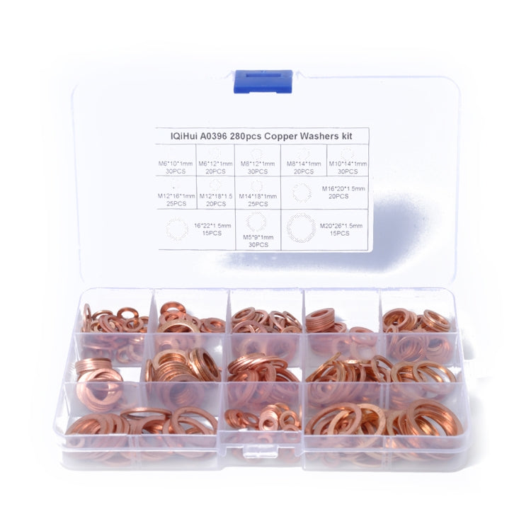 280 PCS O Shape Solid Copper Crush Washers Assorted Oil Seal Flat Ring Kit for Car / Boat  / Generators - Engine Fittings by PMC Jewellery | Online Shopping South Africa | PMC Jewellery