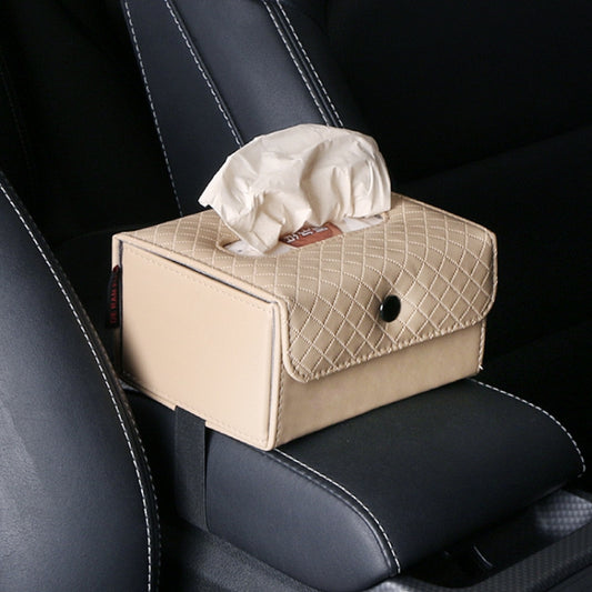 DERANFU Multi-function Car Backseat Hanger Armrest Box Leather Towel Box(Beige) - Tissue Boxes by PMC Jewellery | Online Shopping South Africa | PMC Jewellery | Buy Now Pay Later Mobicred