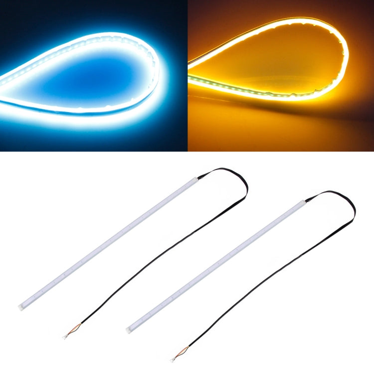 2 PCS 45cm DC12V 5W Ultra-thin Waterproof Car Auto Double Colors Turn Lights / Running Lights SMD-2835 LED Bulbs (Turn Lights: Yellow Light; Running Lights: Ice Blue Light) - Running Lights by PMC Jewellery | Online Shopping South Africa | PMC Jewellery | Buy Now Pay Later Mobicred