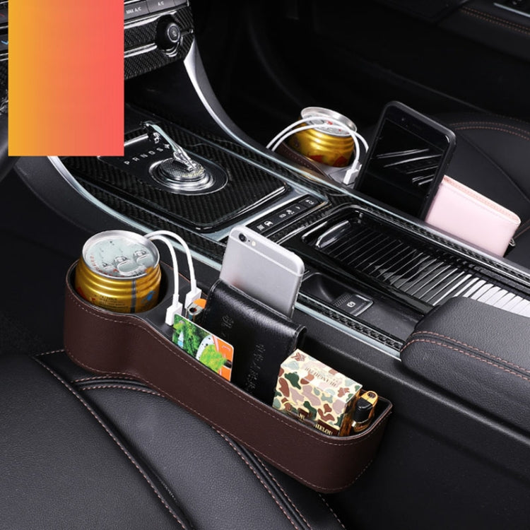 Car Multi-functional Driver Seat Console PU Leather Box Cigarette Lighter Charging Pocket Cup Holder Seat Gap Side Storage Box(Coffee) - Stowing Tidying by PMC Jewellery | Online Shopping South Africa | PMC Jewellery | Buy Now Pay Later Mobicred