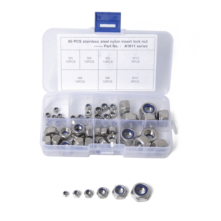 60 PCS Car 304 Stainless Steel Lock Nuts Nylon Insert Locknut Kit M3-M10 - Nuts & Bolts by PMC TechLife | Online Shopping South Africa | PMC TechLife | Buy Now Pay Later Mobicred