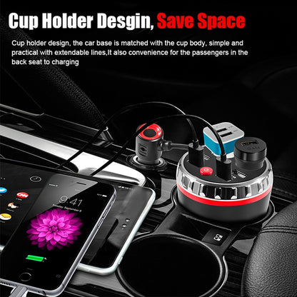 Cup Holder Car Charger Dual Cigarette Lighter 4USB Ports Charger Car MP3 Player (Blue) - Car Charger by PMC Jewellery | Online Shopping South Africa | PMC Jewellery | Buy Now Pay Later Mobicred