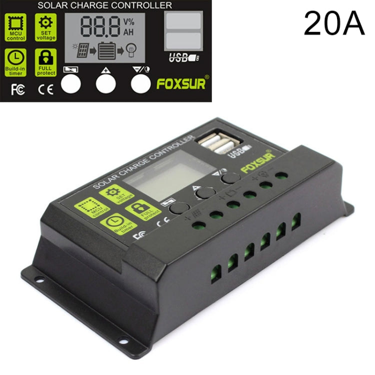 FOXSUR 20A Solar Charge Controller 12V / 24V Automatic Identification Controller - Others by PMC TechLife | Online Shopping South Africa | PMC TechLife | Buy Now Pay Later Mobicred