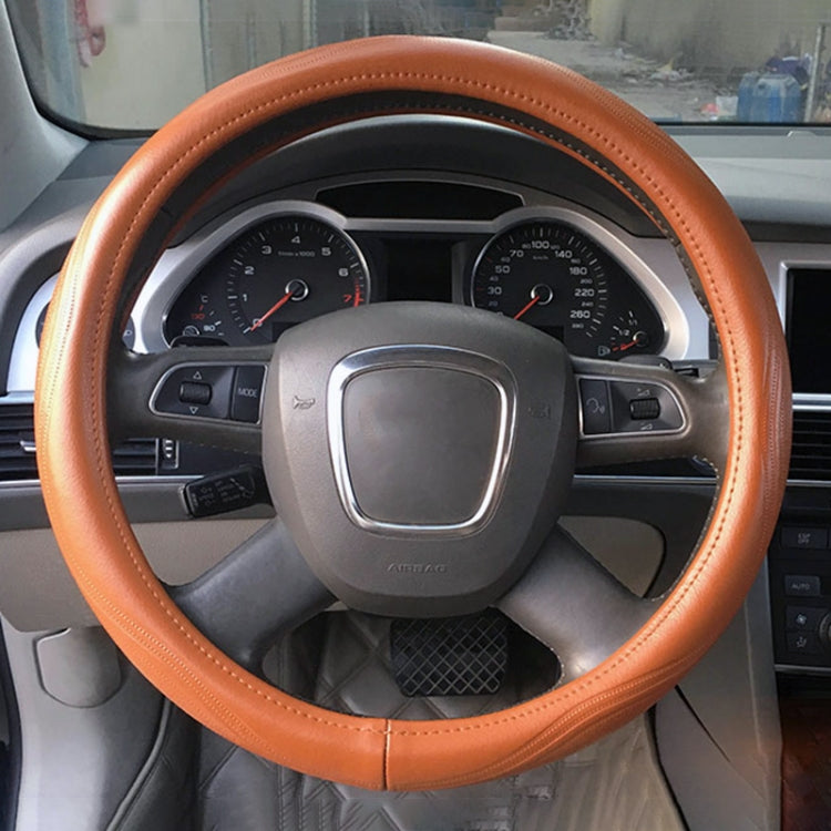 Universal Car Genuine Leather Pinhole Steering Wheel Cover, Diameter: 38cm(Brown) - Steering Wheel Accessories by PMC Jewellery | Online Shopping South Africa | PMC Jewellery | Buy Now Pay Later Mobicred