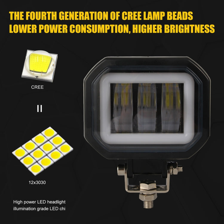 2 PCS Car 4 inch Square Spotlight Work Light with Angel Eyes (Yellow Light) - Work Lights by PMC Jewellery | Online Shopping South Africa | PMC Jewellery | Buy Now Pay Later Mobicred