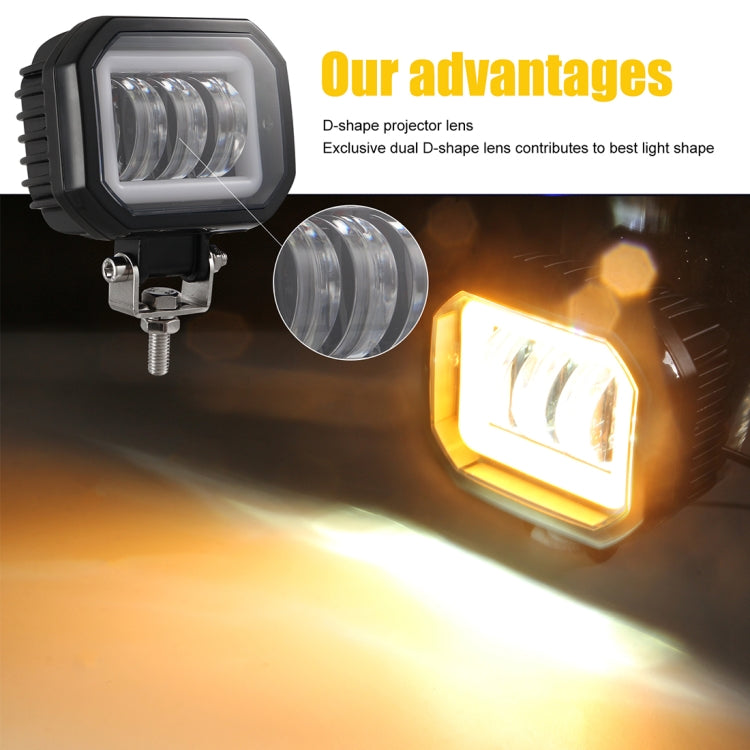 2 PCS Car 4 inch Square Spotlight Work Light with Angel Eyes (Yellow Light) - Work Lights by PMC Jewellery | Online Shopping South Africa | PMC Jewellery | Buy Now Pay Later Mobicred