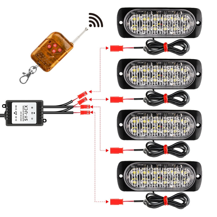 DC12V-24V / 18W 4 in 1 Front Grille Emergency Strobe Flash Warning Light Pickup 12LEDs Side Light Wireless Control 16 Modes (Red Light) - Warning Lights by PMC Jewellery | Online Shopping South Africa | PMC Jewellery | Buy Now Pay Later Mobicred