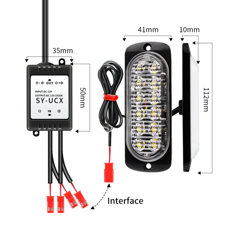 DC12V-24V / 18W 4 in 1 Front Grille Emergency Strobe Flash Warning Light Pickup 12LEDs Side Light Wireless Control 16 Modes (Red Light) - Warning Lights by PMC TechLife | Online Shopping South Africa | PMC TechLife | Buy Now Pay Later Mobicred