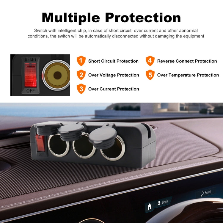 3 in 1 12-24V 16A Car Cigarette Lighter Socket with Overload Protection Switch Control - Cigar Socket by PMC Jewellery | Online Shopping South Africa | PMC Jewellery | Buy Now Pay Later Mobicred