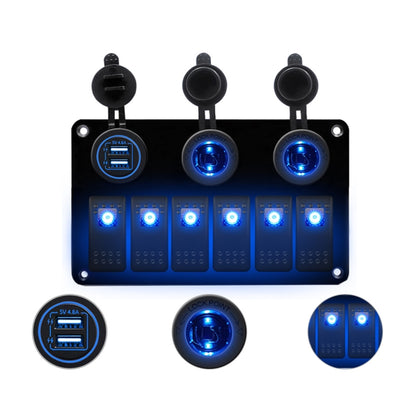 Multi-functional Combination Switch Panel 12V / 24V 6 Way Switches + Dual USB Charger for Car RV Marine Boat (Blue Light) - Car Switches by PMC Jewellery | Online Shopping South Africa | PMC Jewellery | Buy Now Pay Later Mobicred