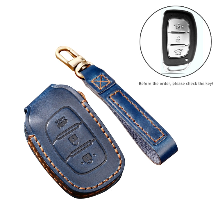 Hallmo Car Cowhide Leather Key Protective Cover Key Case for Hyundai IX35 B Style(Blue) - Car Key Cases by Hallmo | Online Shopping South Africa | PMC Jewellery | Buy Now Pay Later Mobicred