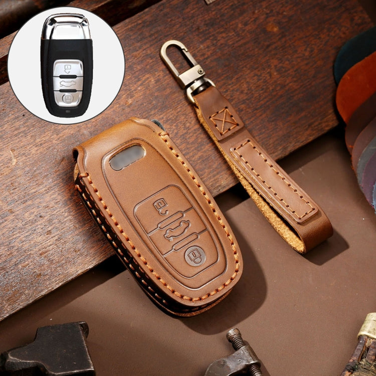 Hallmo Car Cowhide Leather Key Protective Cover Key Case for Audi A6L / A8L / A4 / A7 / A5 B Style(Brown) - Car Key Cases by Hallmo | Online Shopping South Africa | PMC Jewellery | Buy Now Pay Later Mobicred