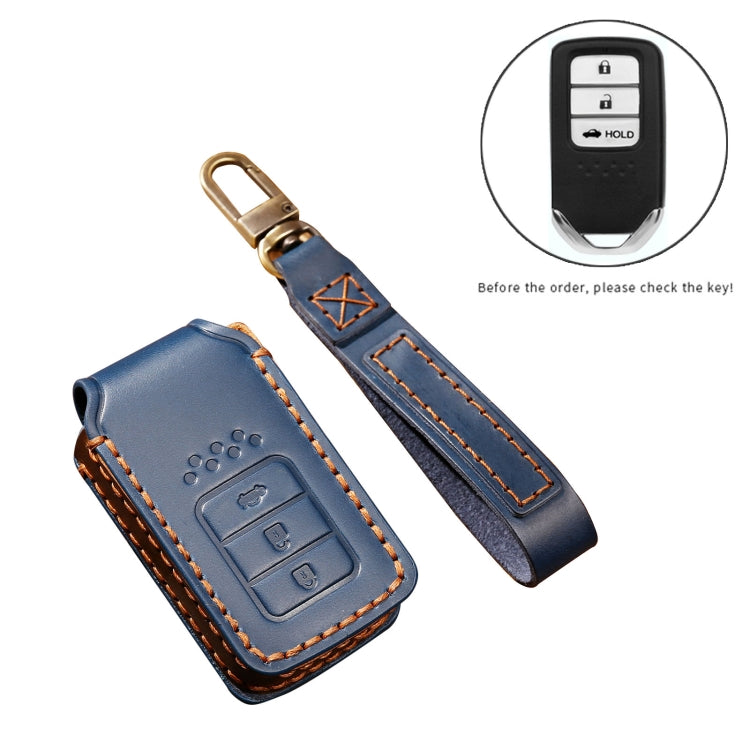 Hallmo Car Cowhide Leather Key Protective Cover Key Case for Honda 3-button Tail Box(Black) - Car Key Cases by Hallmo | Online Shopping South Africa | PMC Jewellery | Buy Now Pay Later Mobicred