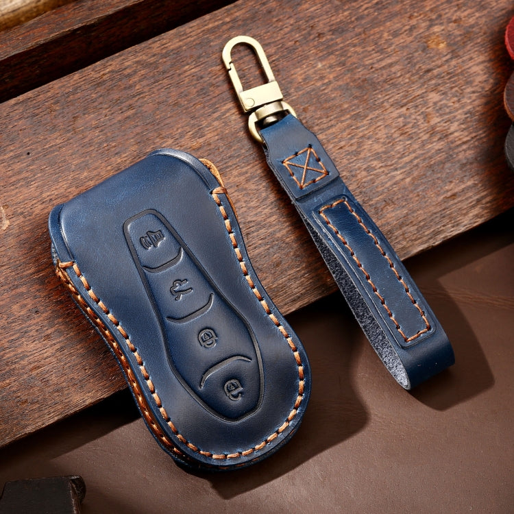 Hallmo Car Cowhide Leather Key Protective Cover Key Case for Geely Emgrand A Style(Blue) - Car Key Cases by Hallmo | Online Shopping South Africa | PMC Jewellery | Buy Now Pay Later Mobicred