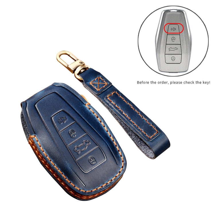 Hallmo Car Cowhide Leather Key Protective Cover Key Case for Geely Emgrand C Style(Blue) - Car Key Cases by Hallmo | Online Shopping South Africa | PMC Jewellery | Buy Now Pay Later Mobicred