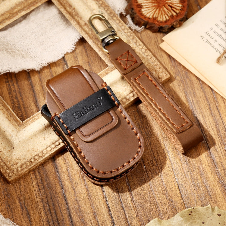 Hallmo Car Cowhide Leather Key Protective Cover Key Case for LEADING IDEAL One(Brown) - Car Key Cases by Hallmo | Online Shopping South Africa | PMC TechLife | Buy Now Pay Later Mobicred