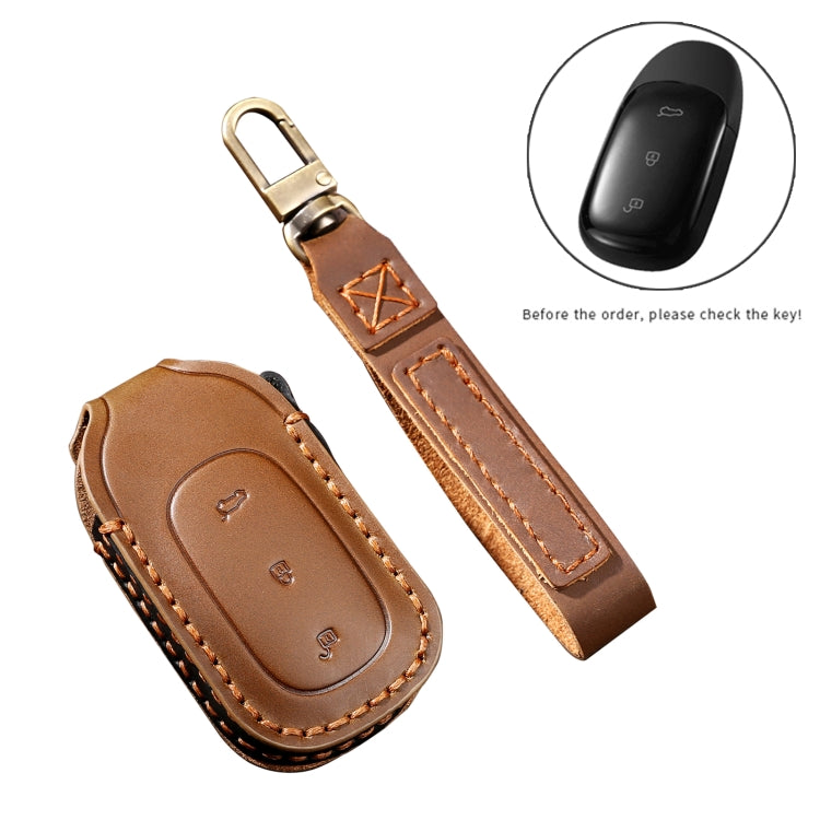 Hallmo Car Cowhide Leather Key Protective Cover Key Case for LEADING IDEAL One(Brown) - Car Key Cases by Hallmo | Online Shopping South Africa | PMC TechLife | Buy Now Pay Later Mobicred