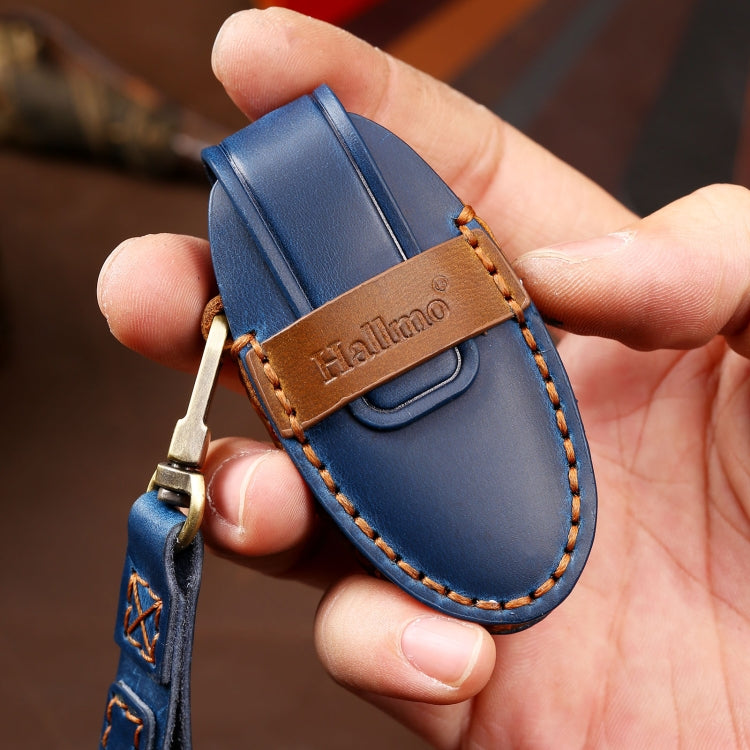 Hallmo Car Cowhide Leather Key Protective Cover Key Case for Nissan Sylphy 3-button Tail Box(Blue) - Car Key Cases by Hallmo | Online Shopping South Africa | PMC TechLife | Buy Now Pay Later Mobicred
