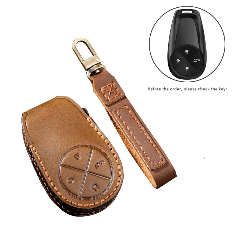 Hallmo Car Cowhide Leather Key Protective Cover Key Case for NIO ES6 / ES8(Blue) - Car Key Cases by Hallmo | Online Shopping South Africa | PMC TechLife | Buy Now Pay Later Mobicred