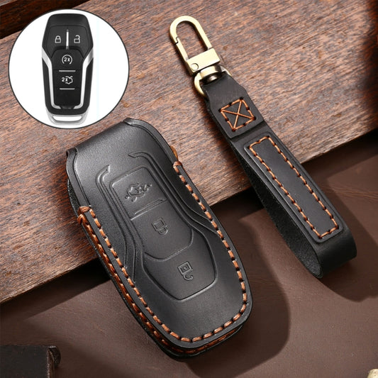 Hallmo Car Cowhide Leather Key Protective Cover Key Case for Ford Focus  A Style(Black) - Car Key Cases by Hallmo | Online Shopping South Africa | PMC Jewellery | Buy Now Pay Later Mobicred